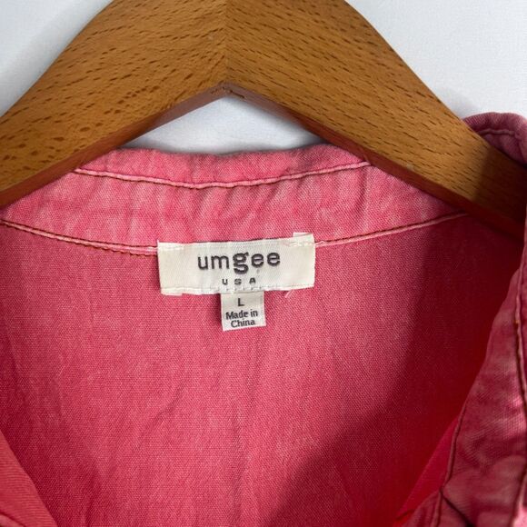 Umgee Sleeveless Button Down Raw Hem Stonewash Pink Dress Size Large - Picture 6 of 8